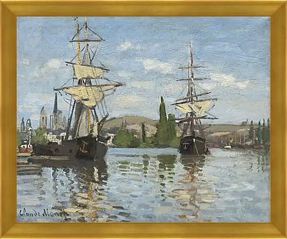 Картина в раме - Ships Sailing on the Seine at Rouen, 1872. Клод Моне