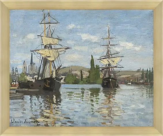 Картина в раме - Ships Sailing on the Seine at Rouen, 1872. Клод Моне