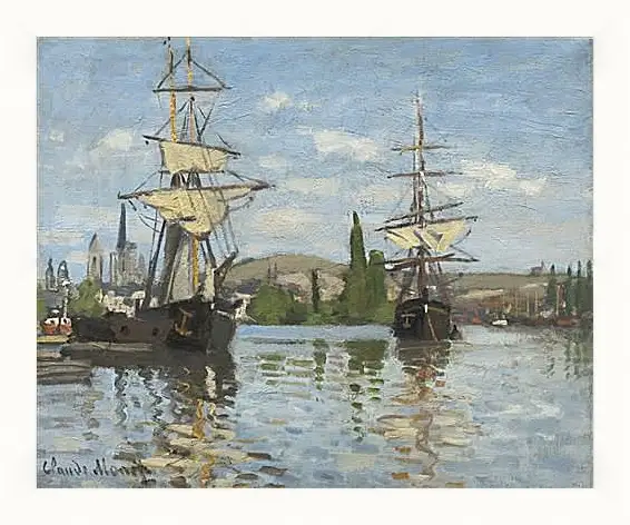 Картина в раме - Ships Sailing on the Seine at Rouen, 1872. Клод Моне