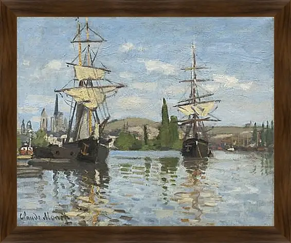 Картина в раме - Ships Sailing on the Seine at Rouen, 1872. Клод Моне