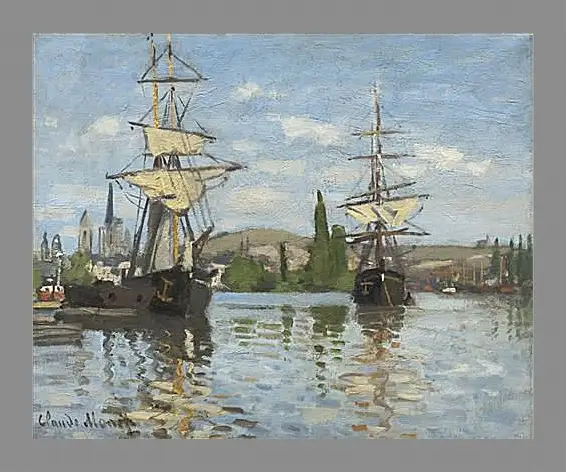 Картина в раме - Ships Sailing on the Seine at Rouen, 1872. Клод Моне