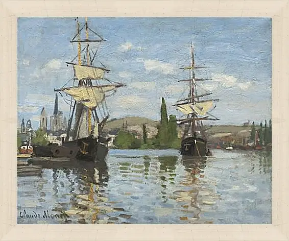 Картина в раме - Ships Sailing on the Seine at Rouen, 1872. Клод Моне