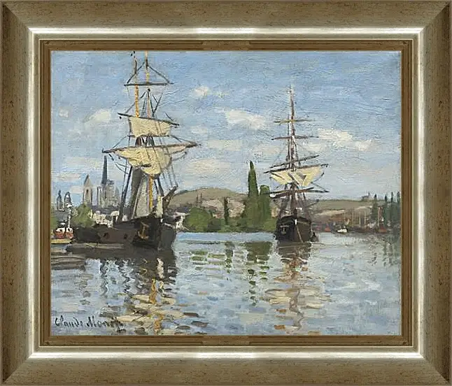 Картина в раме - Ships Sailing on the Seine at Rouen, 1872. Клод Моне