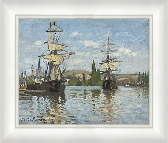 Картина в раме - Ships Sailing on the Seine at Rouen, 1872. Клод Моне