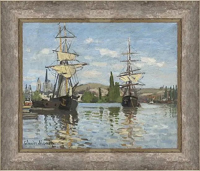 Картина в раме - Ships Sailing on the Seine at Rouen, 1872. Клод Моне