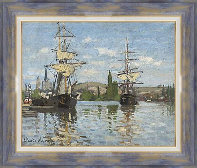 Картина в раме - Ships Sailing on the Seine at Rouen, 1872. Клод Моне