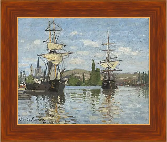 Картина в раме - Ships Sailing on the Seine at Rouen, 1872. Клод Моне
