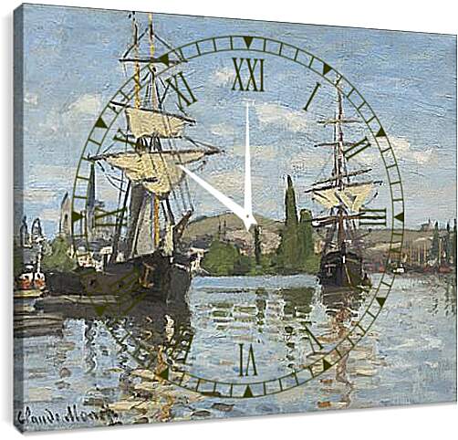 Часы картина - Ships Sailing on the Seine at Rouen, 1872. Клод Моне