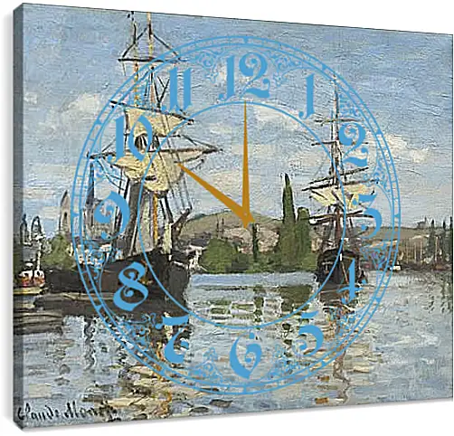 Часы картина - Ships Sailing on the Seine at Rouen, 1872. Клод Моне