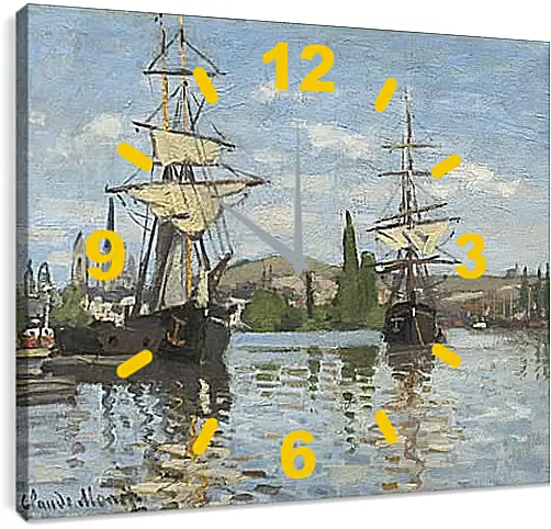 Часы картина - Ships Sailing on the Seine at Rouen, 1872. Клод Моне