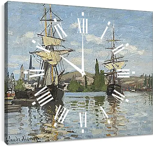 Часы картина - Ships Sailing on the Seine at Rouen, 1872. Клод Моне