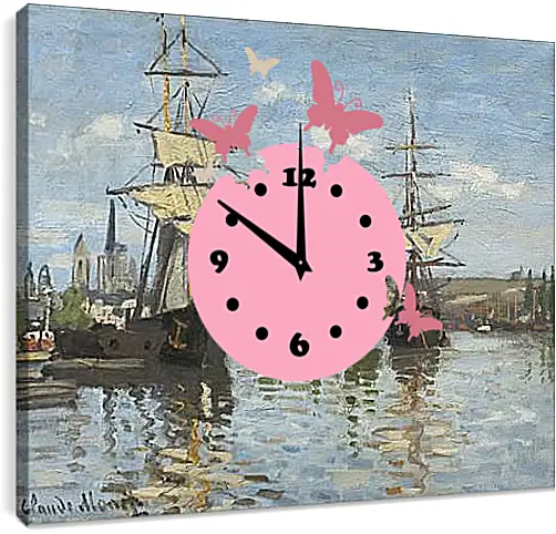 Часы картина - Ships Sailing on the Seine at Rouen, 1872. Клод Моне