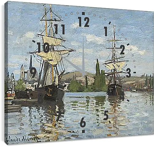 Часы картина - Ships Sailing on the Seine at Rouen, 1872. Клод Моне