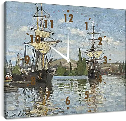 Часы картина - Ships Sailing on the Seine at Rouen, 1872. Клод Моне