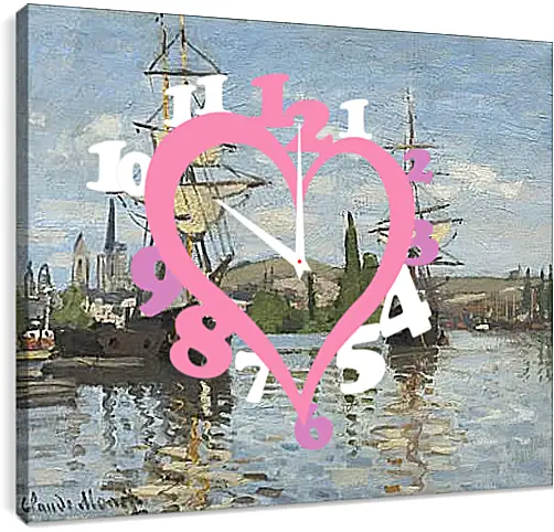 Часы картина - Ships Sailing on the Seine at Rouen, 1872. Клод Моне