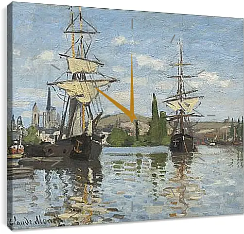 Часы картина - Ships Sailing on the Seine at Rouen, 1872. Клод Моне