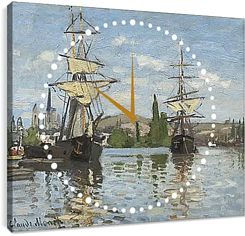 Часы картина - Ships Sailing on the Seine at Rouen, 1872. Клод Моне