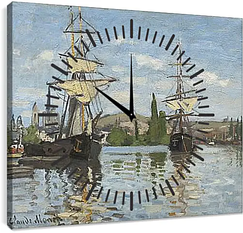 Часы картина - Ships Sailing on the Seine at Rouen, 1872. Клод Моне