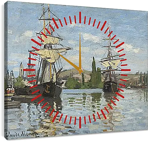 Часы картина - Ships Sailing on the Seine at Rouen, 1872. Клод Моне