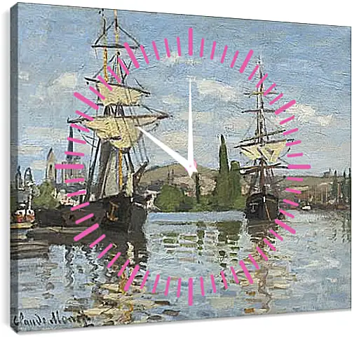 Часы картина - Ships Sailing on the Seine at Rouen, 1872. Клод Моне