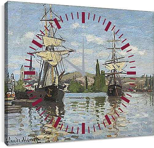 Часы картина - Ships Sailing on the Seine at Rouen, 1872. Клод Моне