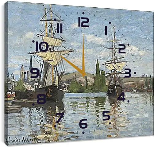 Часы картина - Ships Sailing on the Seine at Rouen, 1872. Клод Моне