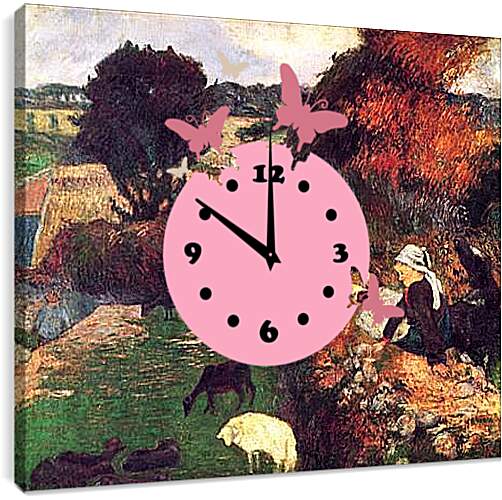 Часы картина - La bergere bretonne. Поль Гоген