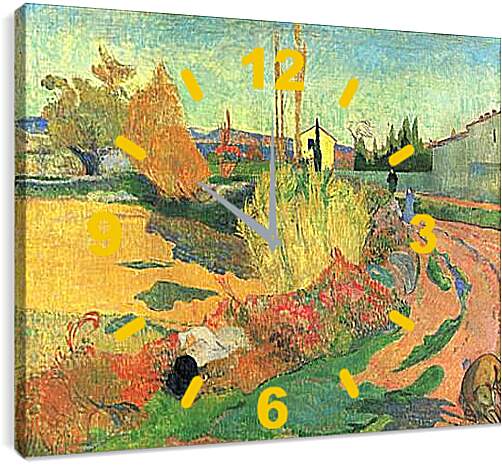 Часы картина - Farmhouse from Arles, or Landscape from Arles. Поль Гоген