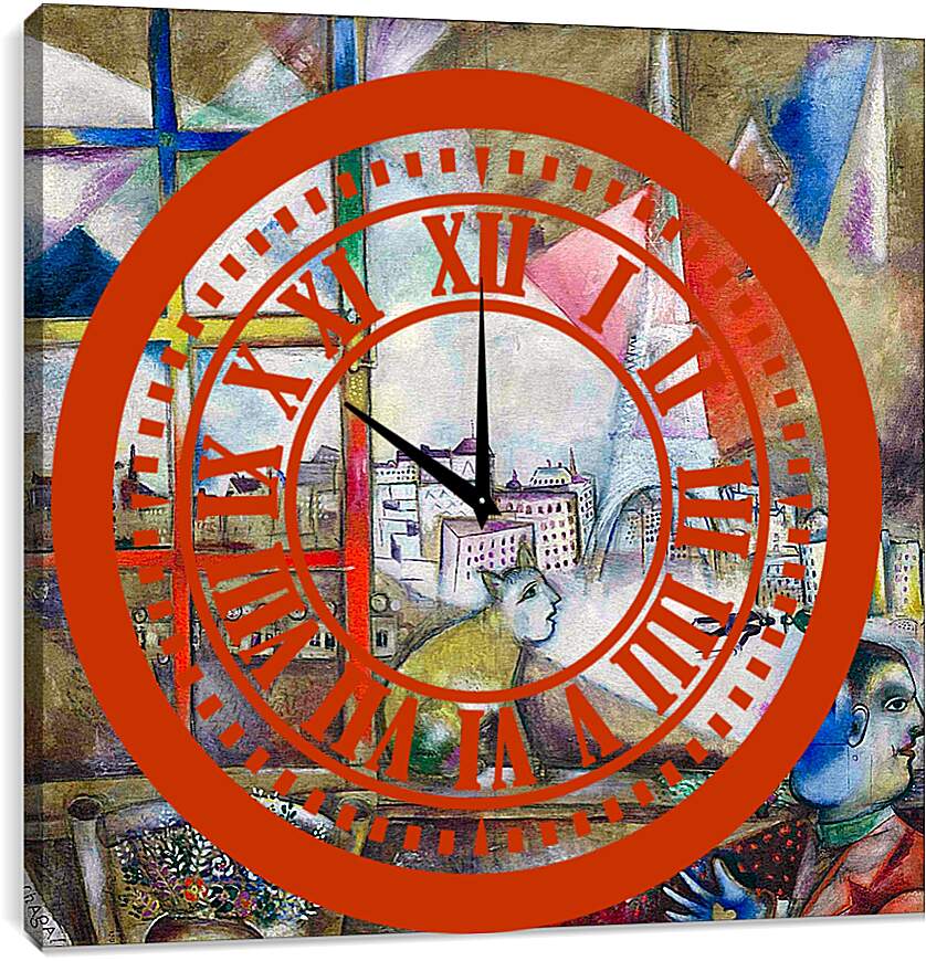 Часы картина - Вид Парижа из окна. Марк Шагал