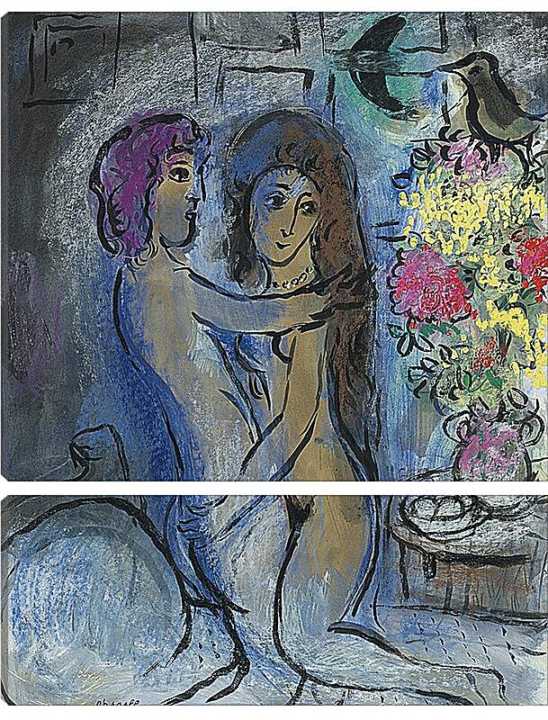 Модульная картина - Le Couple Bleu. (Голубая пара) Марк Шагал