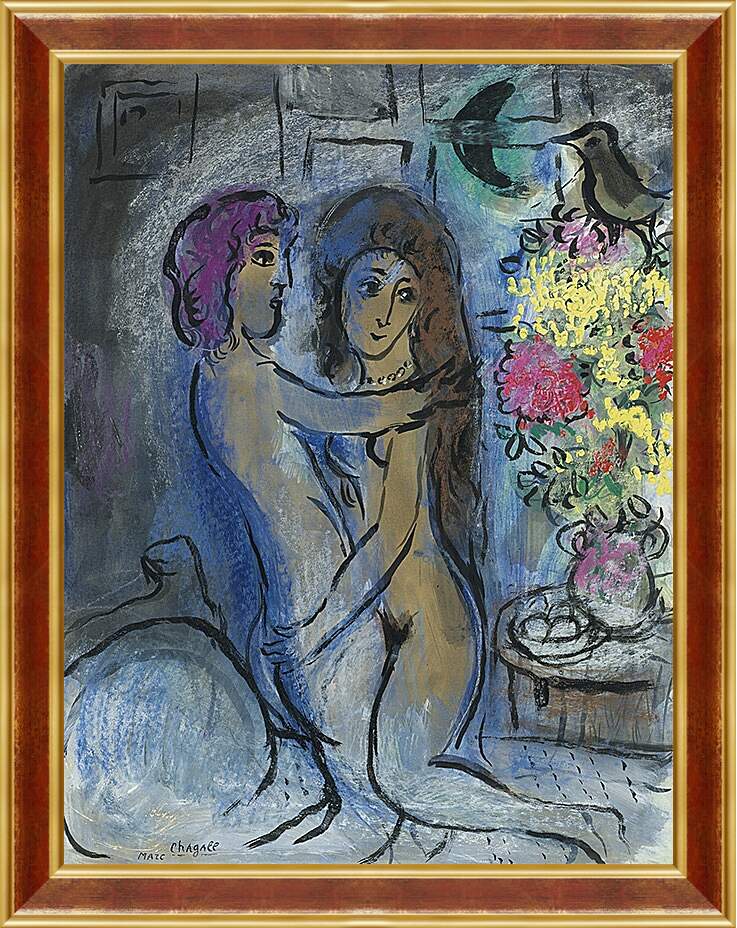 Картина в раме - Le Couple Bleu. (Голубая пара) Марк Шагал