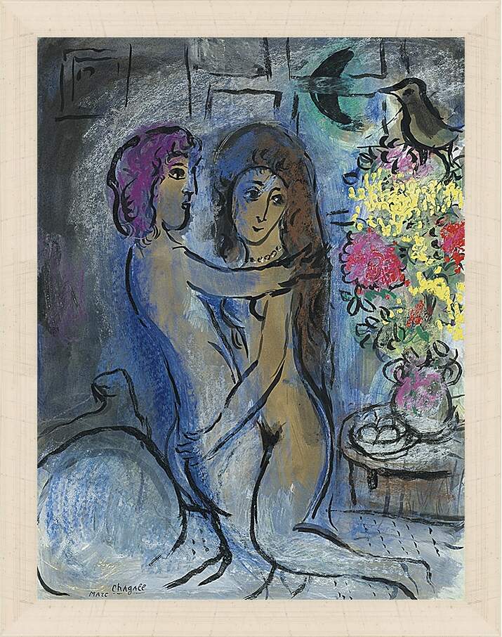 Картина в раме - Le Couple Bleu. (Голубая пара) Марк Шагал