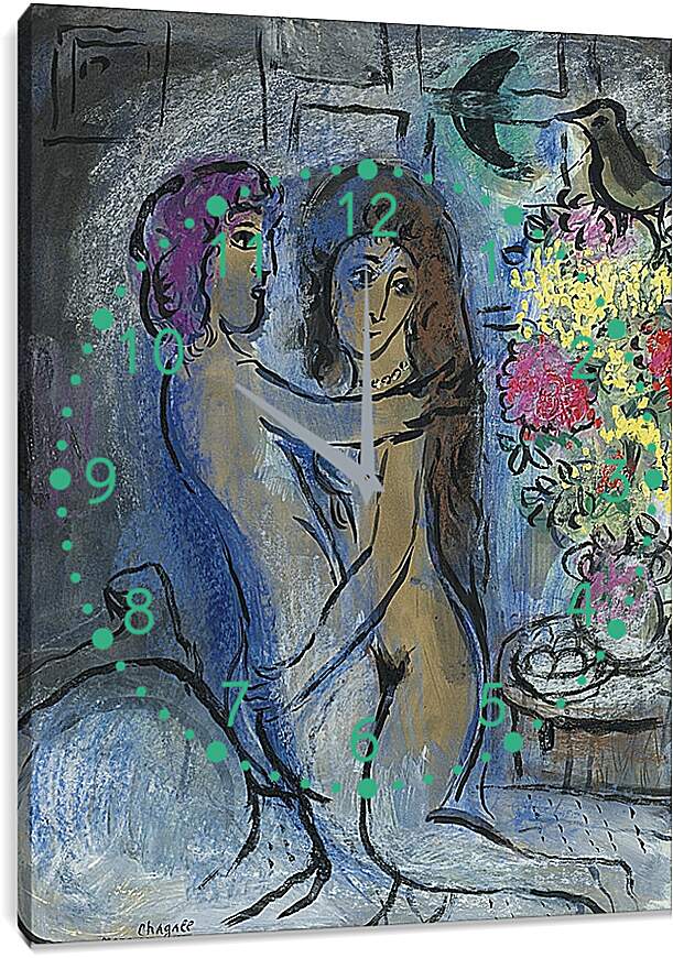 Часы картина - Le Couple Bleu. (Голубая пара) Марк Шагал