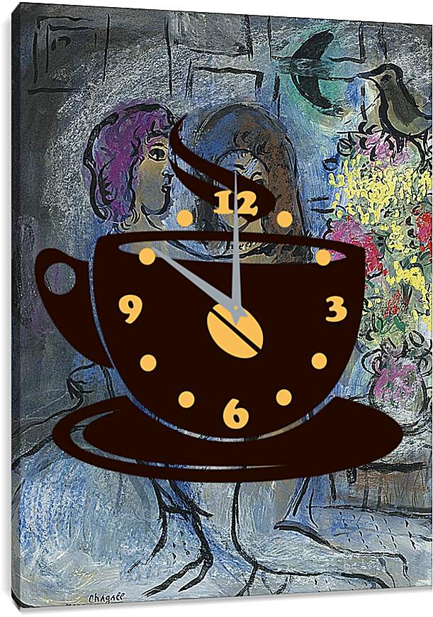 Часы картина - Le Couple Bleu. (Голубая пара) Марк Шагал