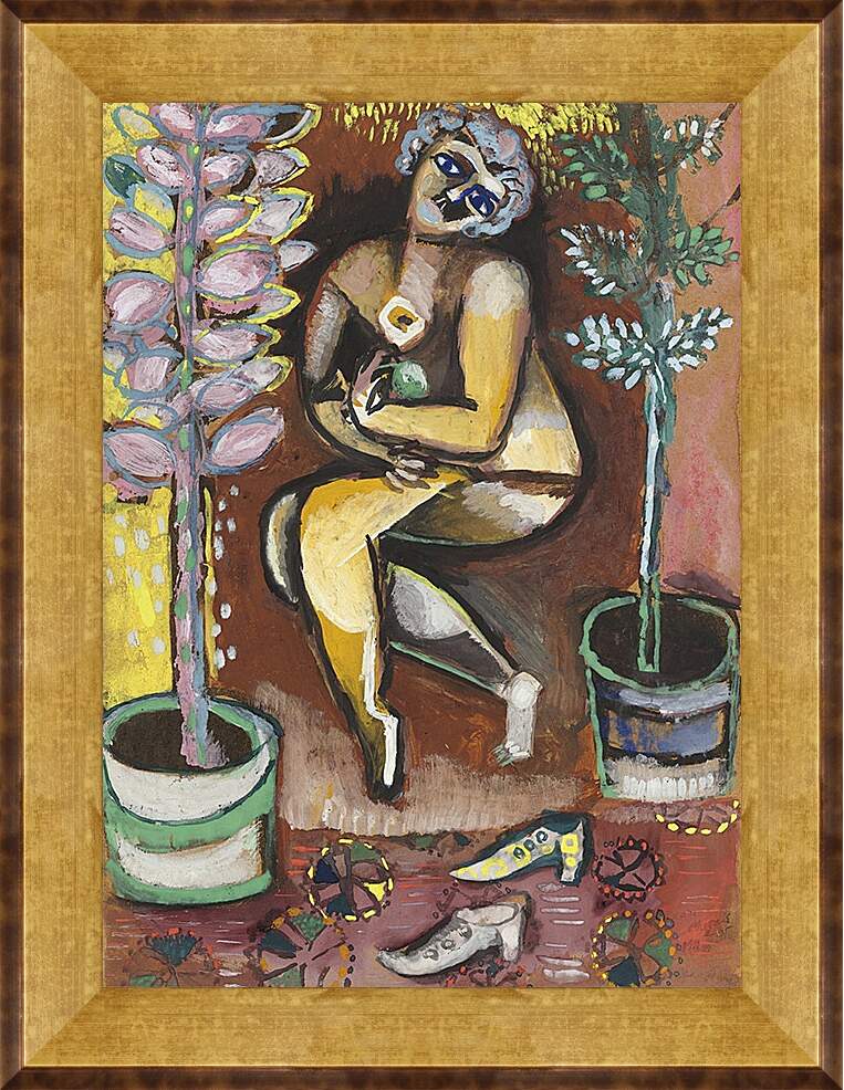 Картина в раме - NU ASSIS A LA FLEUR. (Обнаженная в цветах) Марк Шагал