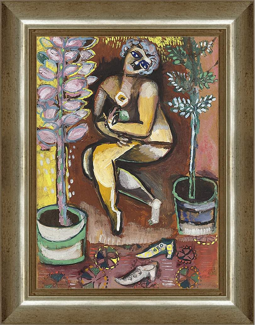Картина в раме - NU ASSIS A LA FLEUR. (Обнаженная в цветах) Марк Шагал