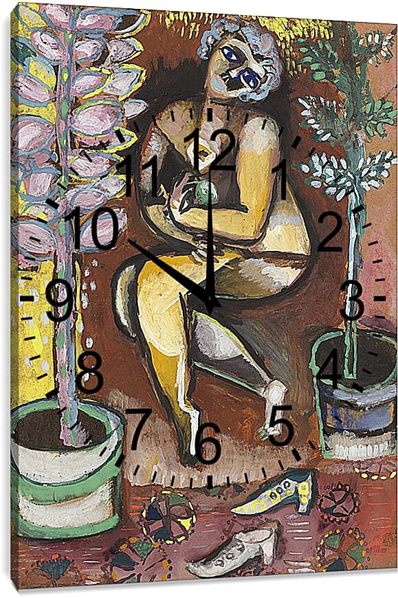 Часы картина - NU ASSIS A LA FLEUR. (Обнаженная в цветах) Марк Шагал