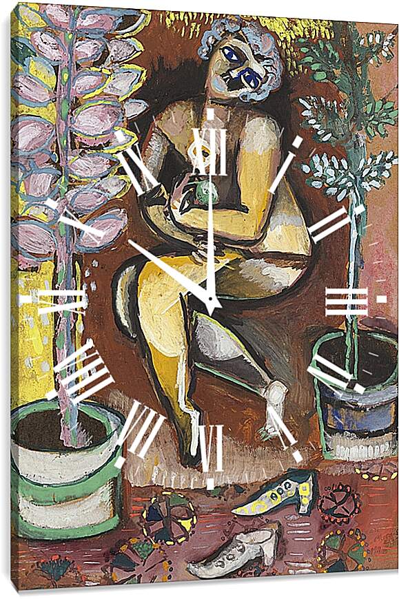 Часы картина - NU ASSIS A LA FLEUR. (Обнаженная в цветах) Марк Шагал