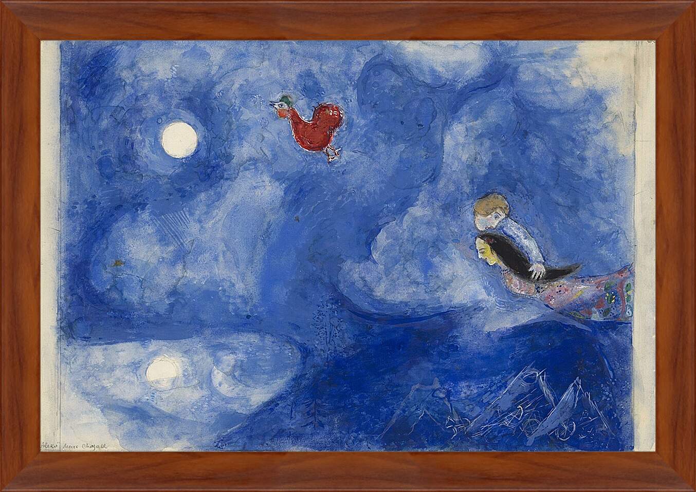 Картина в раме - Aleko and Zemphira by Moonlight, decor for Aleko. Марк Шагал