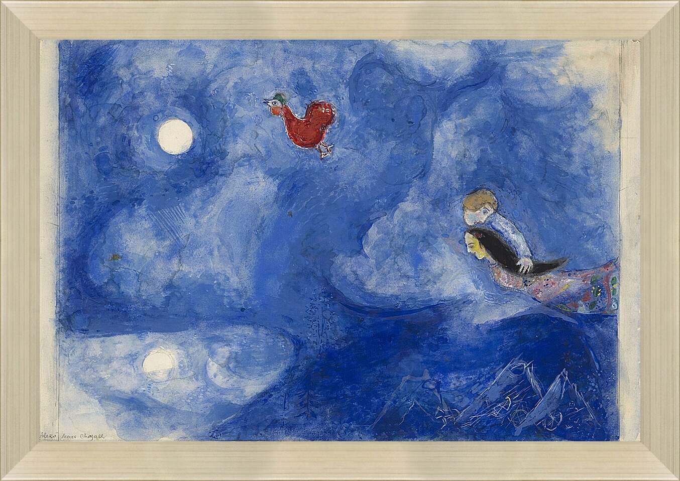 Картина в раме - Aleko and Zemphira by Moonlight, decor for Aleko. Марк Шагал