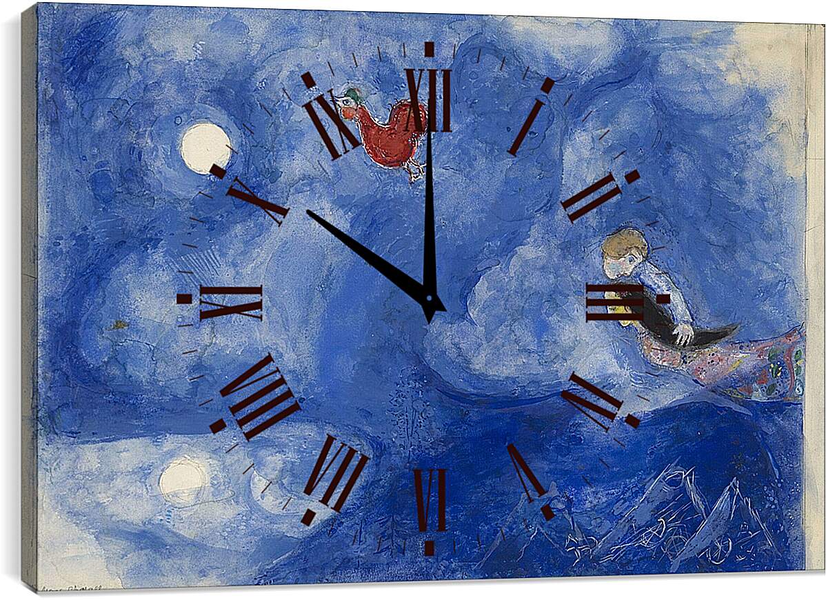 Часы картина - Aleko and Zemphira by Moonlight, decor for Aleko. Марк Шагал