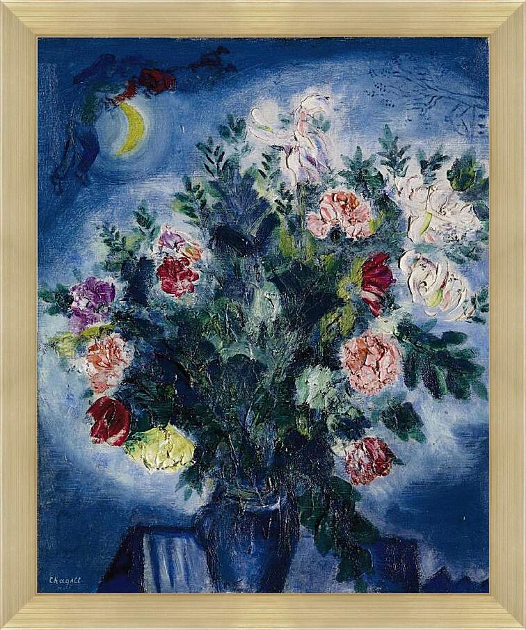 Картина в раме - Bouquet de fleurs avec amoureux. Марк Шагал