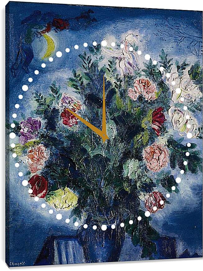 Часы картина - Bouquet de fleurs avec amoureux. Марк Шагал