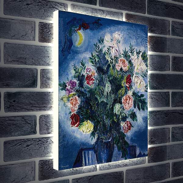 Лайтбокс световая панель - Bouquet de fleurs avec amoureux. Марк Шагал