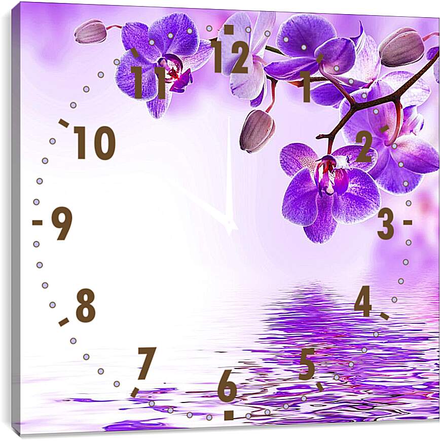 Часы картина - Фиолетовые орхидеи