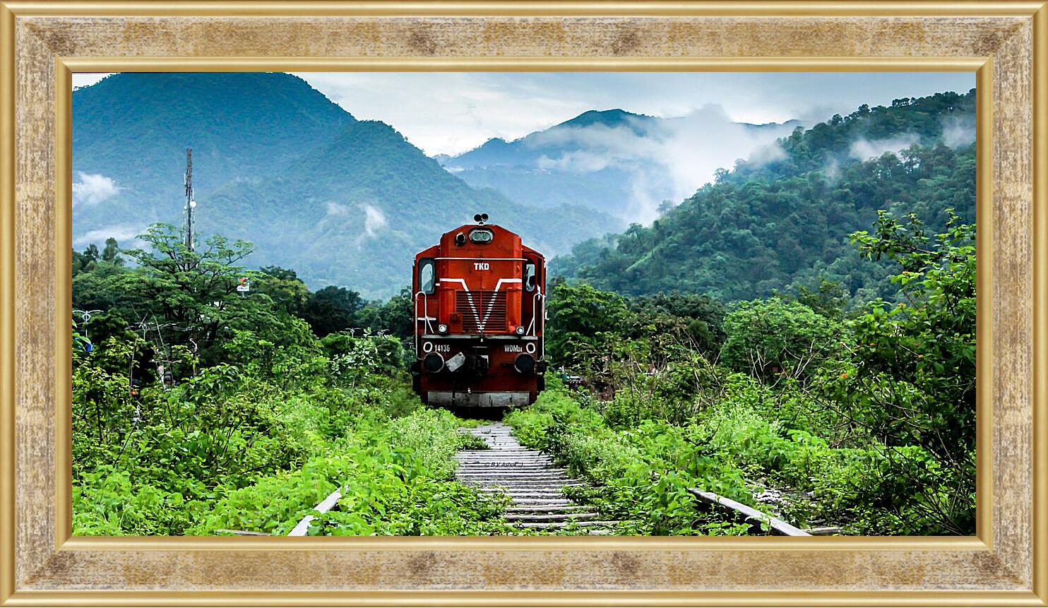 Картина в раме - Поезд зелёная дорога