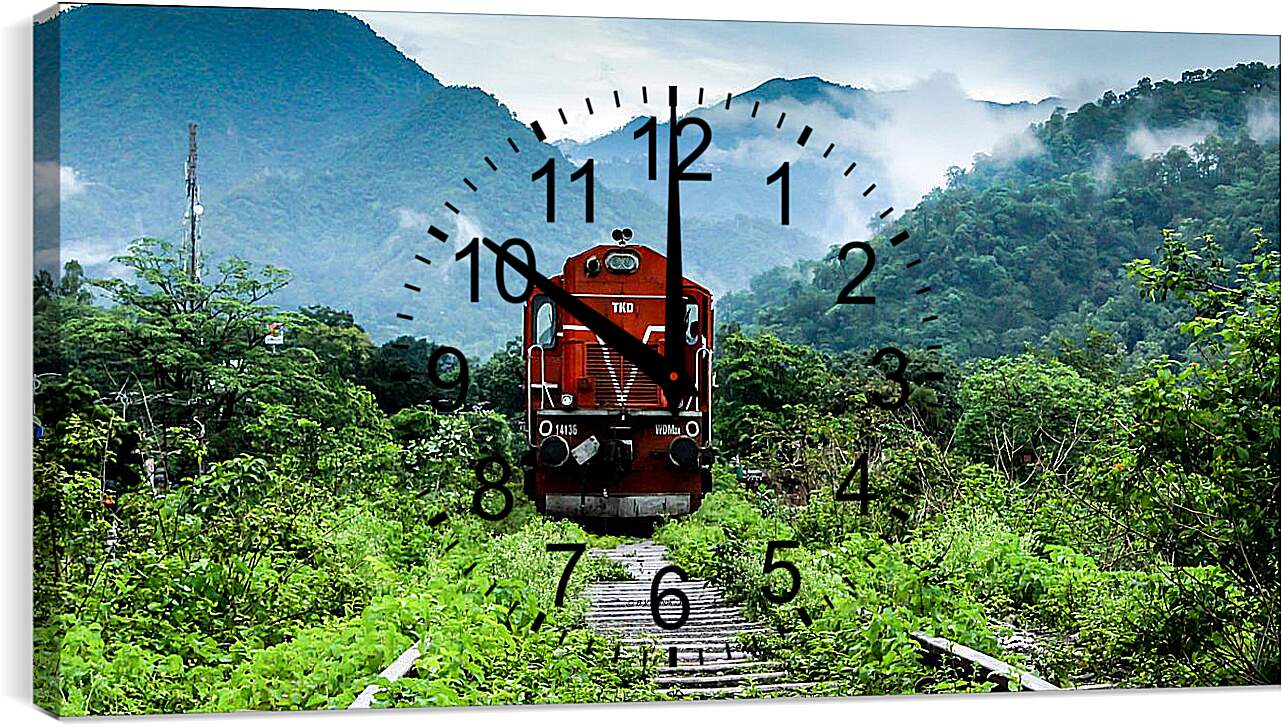 Часы картина - Поезд зелёная дорога