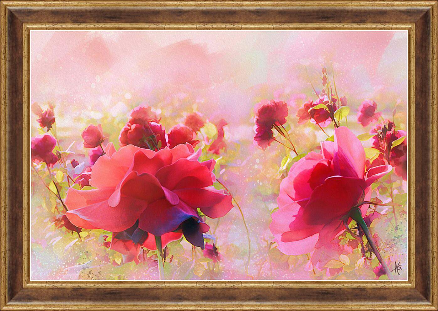 Картина в раме - Розовые цветы