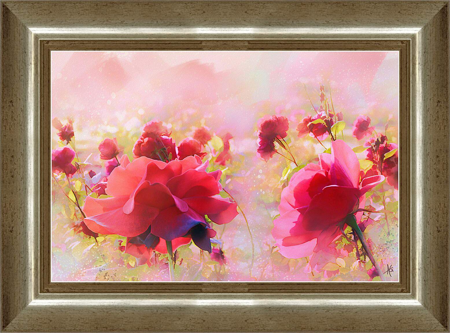 Картина в раме - Розовые цветы