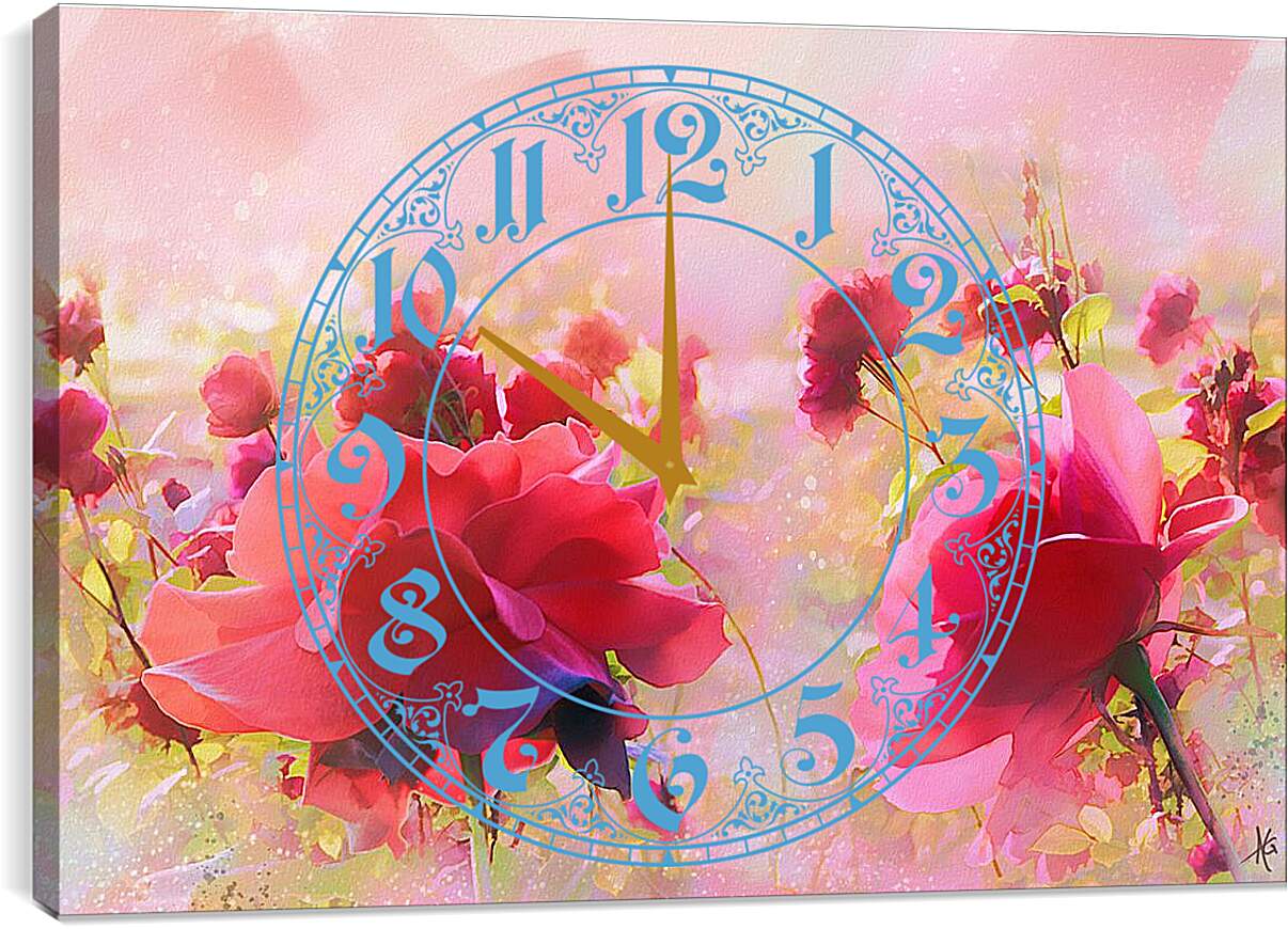 Часы картина - Розовые цветы